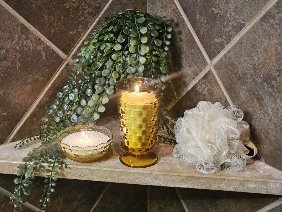 Amber glass in bathroom